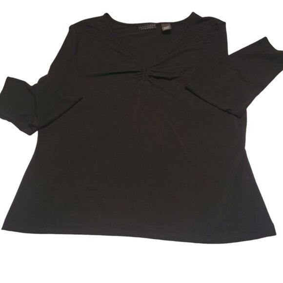 Womans Stretch Black Top VNeck Shirred Front Size XL APOSTROPHE Spandex - Picture 3 of 12